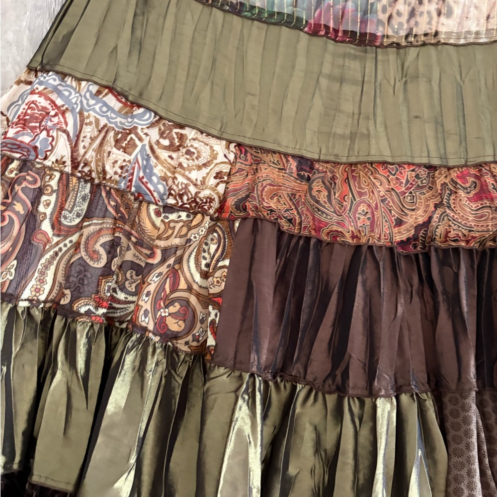 VINTAGE CACHE 80s SILK AND VELVET PATCHWORK MAXI SKIRT. - Picture 2 of 6